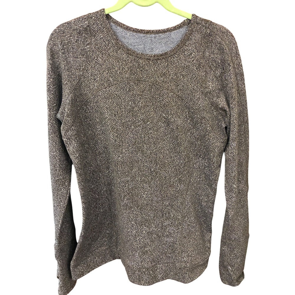 Lululemon Rest Less Pullover Women Sz 12 Blue Grey Excellent Space Dye Knit Top